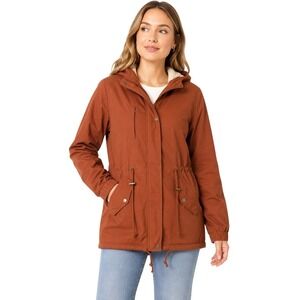Love Tree Parka Jacket Women Small Rust Orange Sherpa Lined Hooded Utility Coat